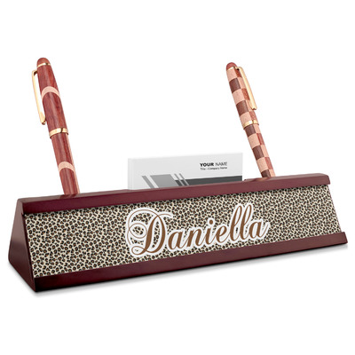 Leopard Print Red Mahogany Nameplate with Business Card Holder (Personalized)