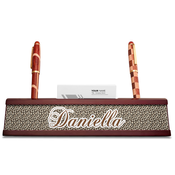 Leopard Print Red Mahogany Nameplates with Business Card Holder - Straight