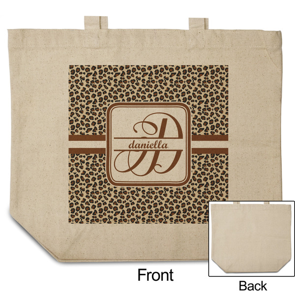 Leopard Print Reusable Cotton Grocery Bag - Front & Back View