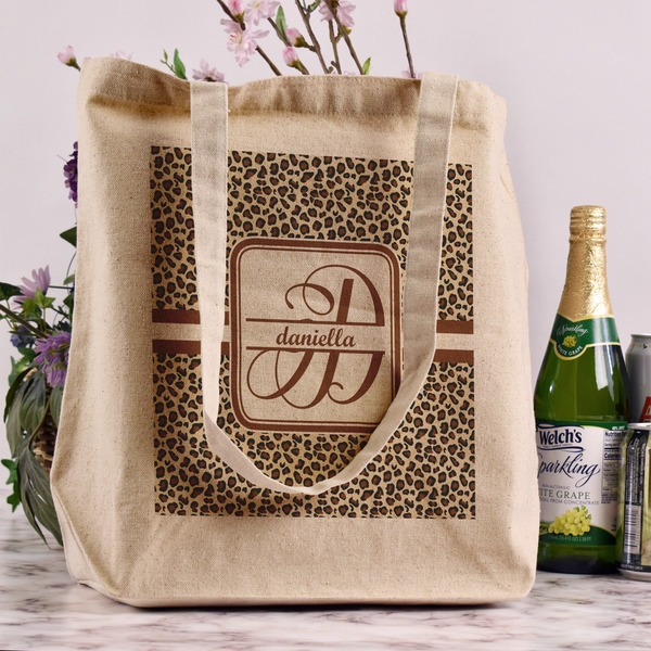 Leopard Print Reusable Cotton Grocery Bag - In Context