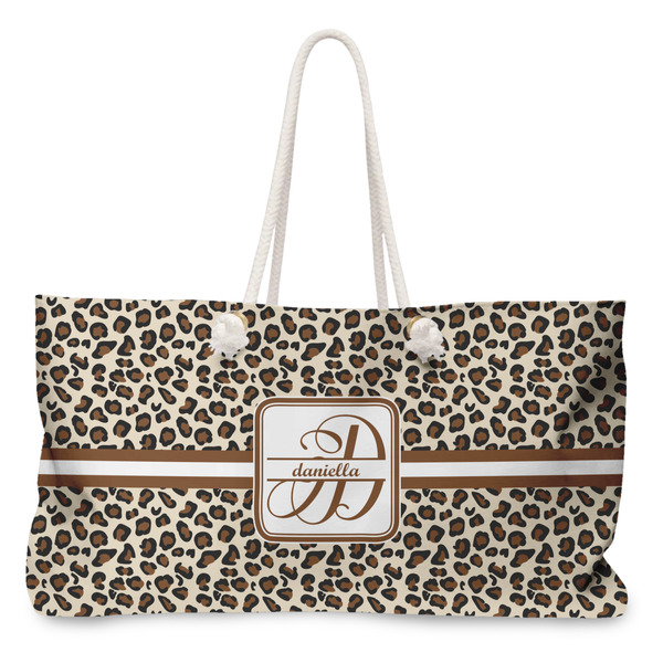 Custom Leopard Print Large Tote Bag with Rope Handles (Personalized)