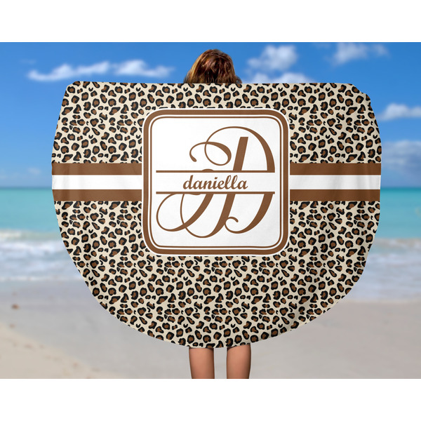 Leopard Print Round Beach Towel - In Use