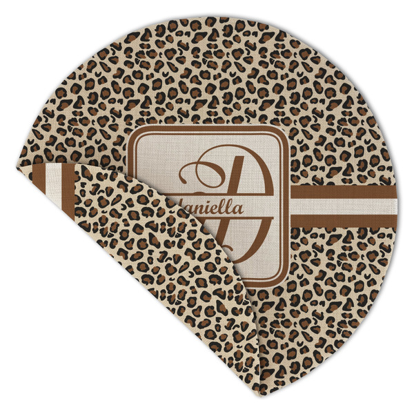 Leopard Print Round Linen Placemats - Front (folded corner double sided)
