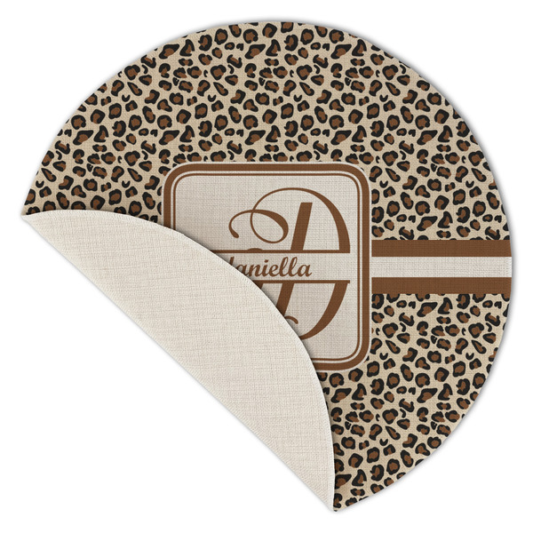 Leopard Print Round Linen Placemats - Front (folded corner single sided)