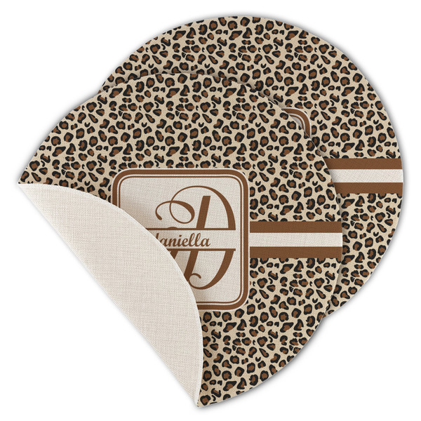 Custom Leopard Print Round Linen Placemat - Single Sided - Set of 4 (Personalized)