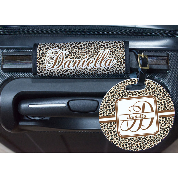 Leopard Print Round Luggage Tag & Handle Wrap - In Context