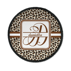 Leopard Print Iron On Round Patch w/ Name and Initial