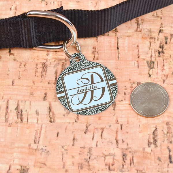 Leopard Print Round Pet ID Tag - Large - In Context