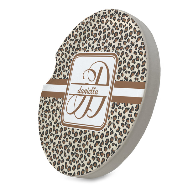 Leopard Print Sandstone Car Coaster - STANDING ANGLE