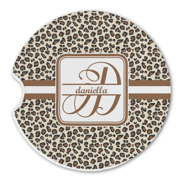 Custom Leopard Print Sandstone Car Coaster - Single (Personalized)