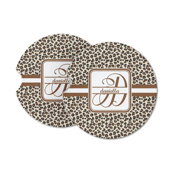 Custom Leopard Print Sandstone Car Coasters - Set of 2 (Personalized)