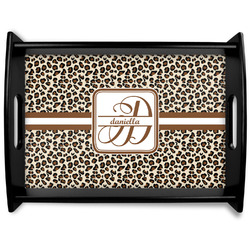 Leopard Print Black Wooden Tray - Large (Personalized)