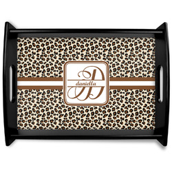 Leopard Print Black Wooden Tray - Large (Personalized)