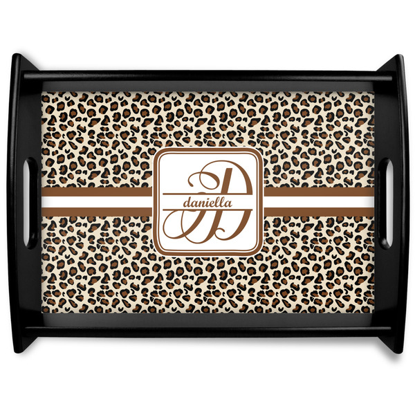 Custom Leopard Print Black Wooden Tray - Large (Personalized)