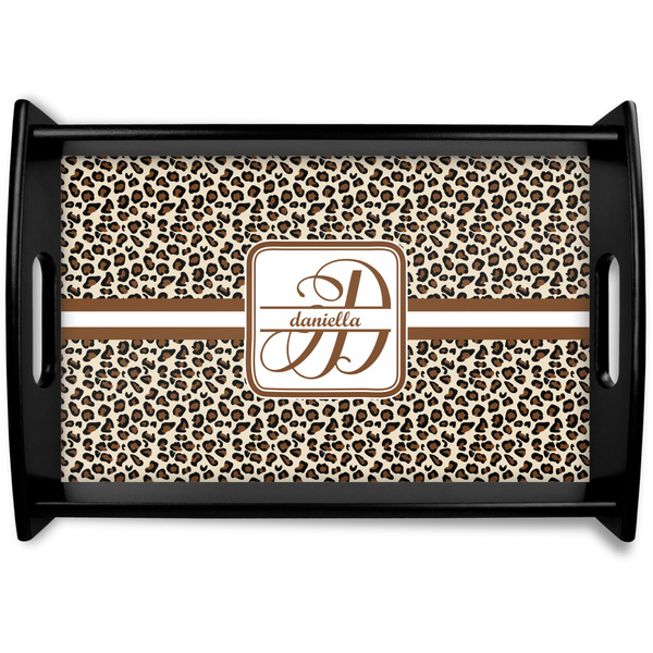 Custom Leopard Print Black Wooden Tray - Small (Personalized)