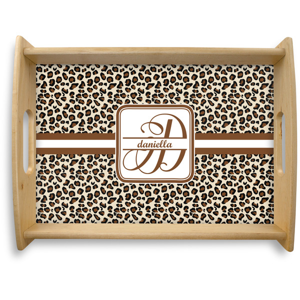Custom Leopard Print Natural Wooden Tray - Large (Personalized)