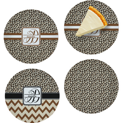 Leopard Print Set of 4 Glass Appetizer / Dessert Plate 8" (Personalized)