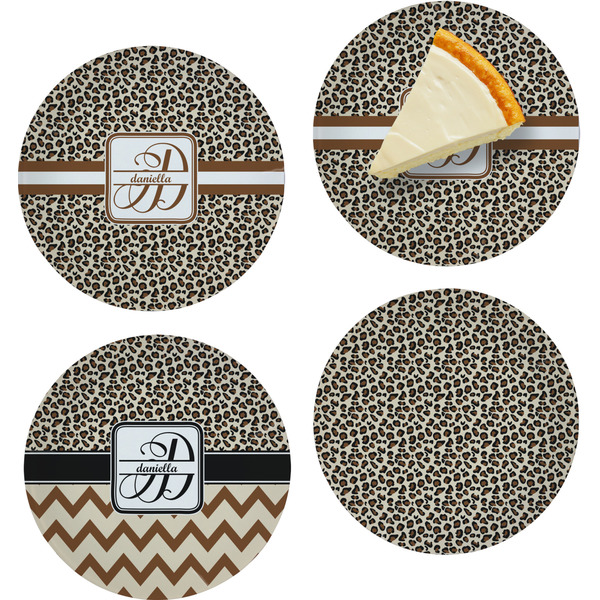 Custom Leopard Print Set of 4 Glass Appetizer / Dessert Plate 8" (Personalized)