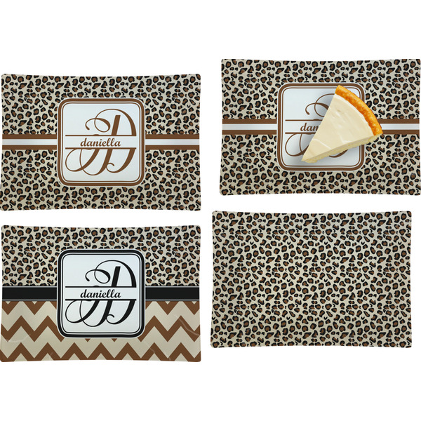 Custom Leopard Print Set of 4 Glass Rectangular Appetizer / Dessert Plate (Personalized)