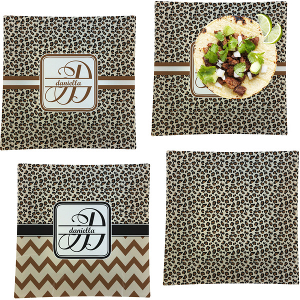 Custom Leopard Print Set of 4 Glass Square Lunch / Dinner Plate 9.5" (Personalized)