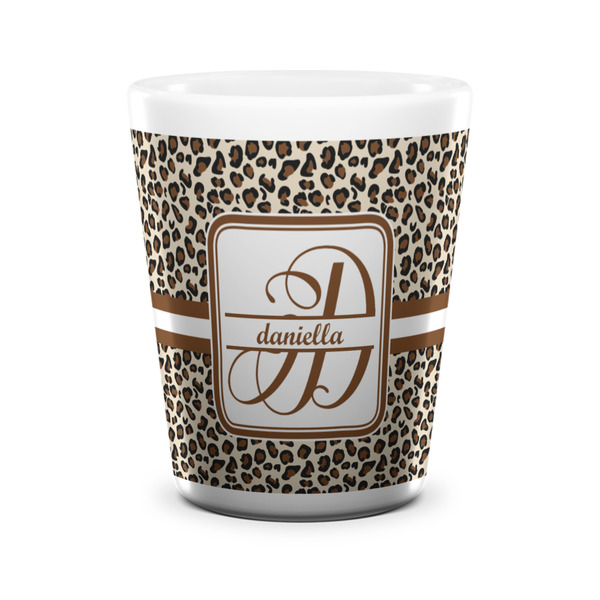 Custom Leopard Print Ceramic Shot Glass - 1.5 oz - White - Single (Personalized)