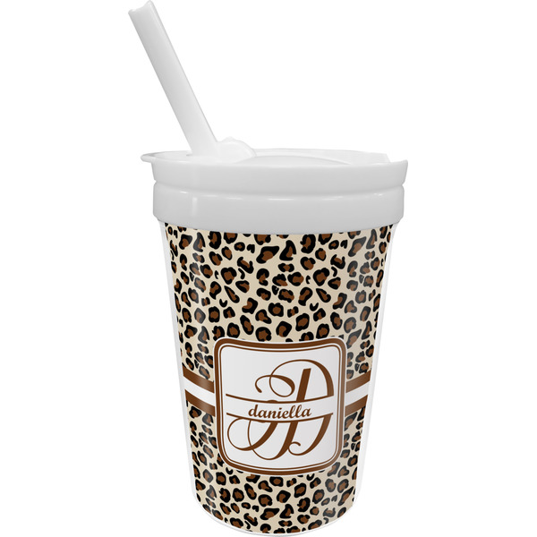 Custom Leopard Print Sippy Cup with Straw (Personalized)