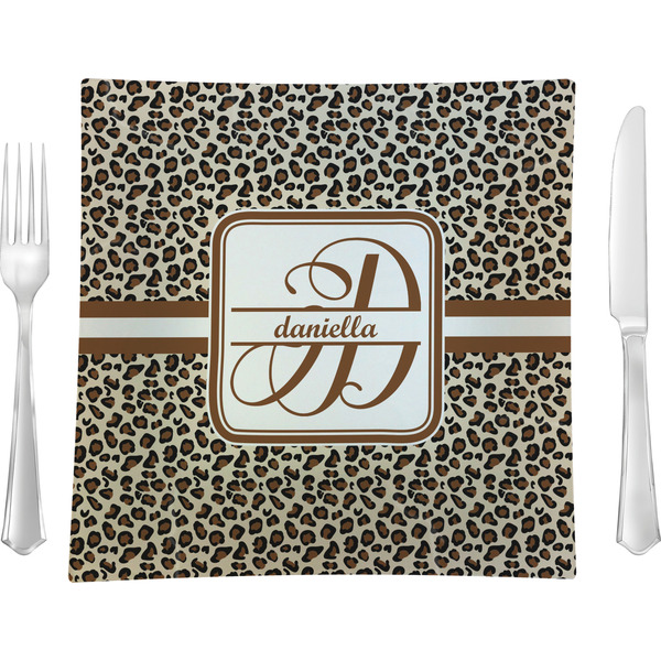 Custom Leopard Print 9.5" Glass Square Lunch / Dinner Plate- Single or Set of 4 (Personalized)
