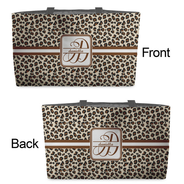 Leopard Print Tote w/Black Handles - Front & Back Views