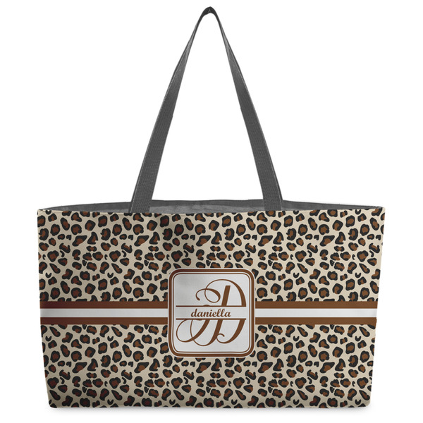 Custom Leopard Print Beach Totes Bag - w/ Black Handles (Personalized)