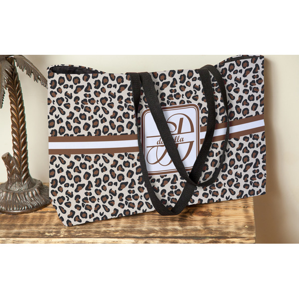 Leopard Print Tote w/Black Handles - Lifestyle View