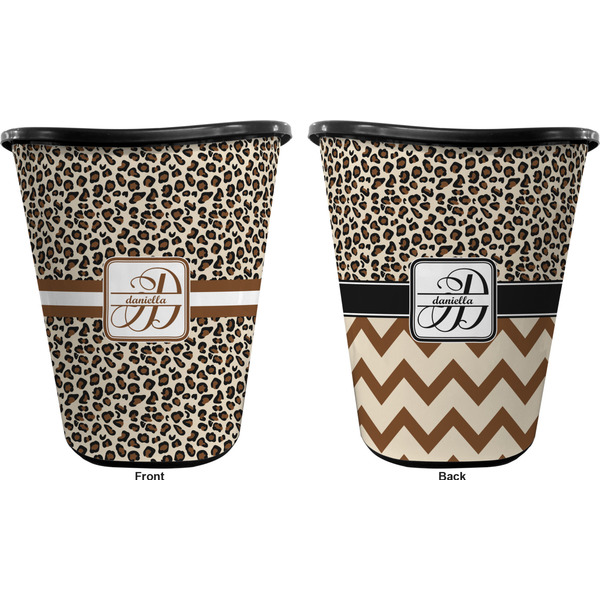 Leopard Print Trash Can Black - Front and Back - Apvl