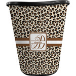 Leopard Print Waste Basket - Single Sided (Black) (Personalized)