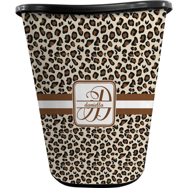 Custom Leopard Print Waste Basket - Double Sided (Black) (Personalized)