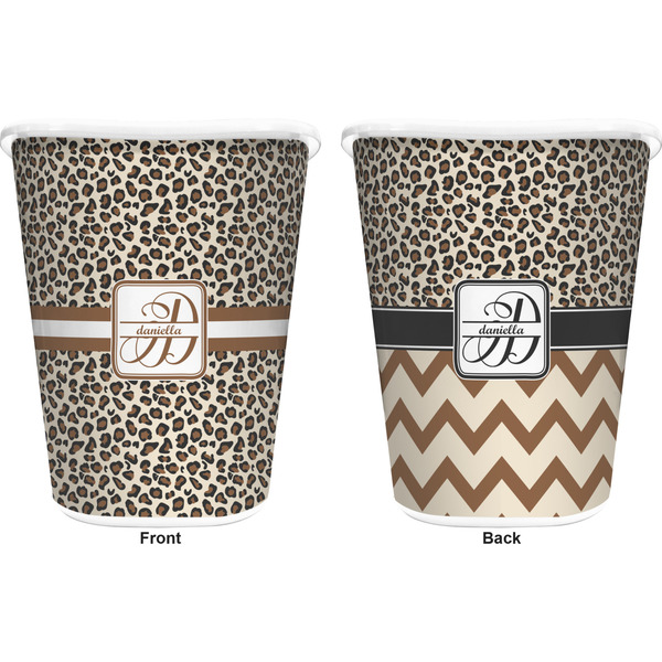 Leopard Print Trash Can White - Front and Back - Apvl
