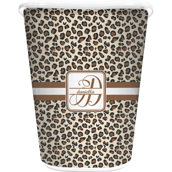 Custom Leopard Print Waste Basket - Single Sided (White) (Personalized)