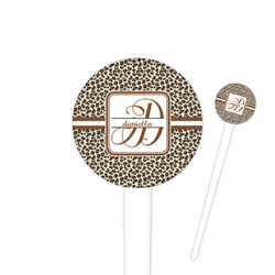 Leopard Print 4" Round Plastic Food Picks - White - Single Sided (Personalized)