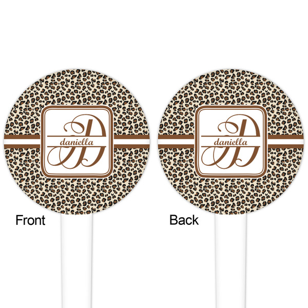 Leopard Print White Plastic 4" Food Pick - Round - Double Sided - Front & Back