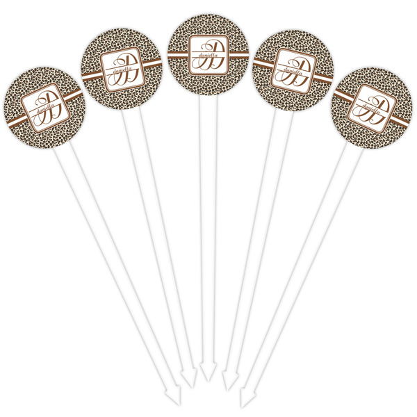 Leopard Print White Plastic 4" Food Pick - Round - Fan View