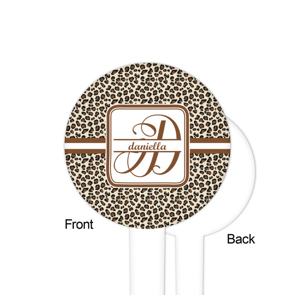 Leopard Print White Plastic 4" Food Pick - Round - Single Sided - Front & Back
