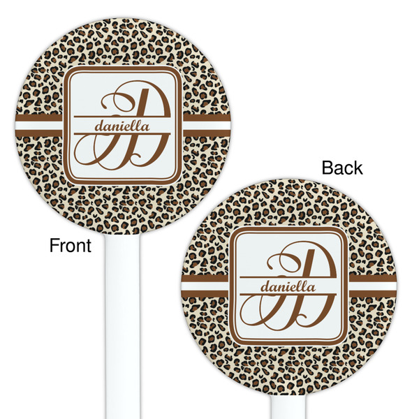 Leopard Print White Plastic 5.5" Stir Stick - Double Sided - Round - Front & Back