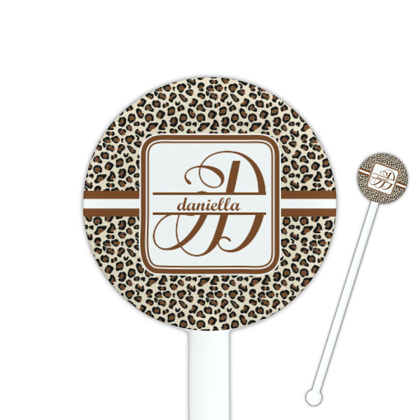 Custom Leopard Print 5.5" Round Plastic Stir Sticks - White - Single Sided (Personalized)