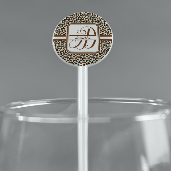 Leopard Print White Plastic 5.5" Stir Stick - Round - Main