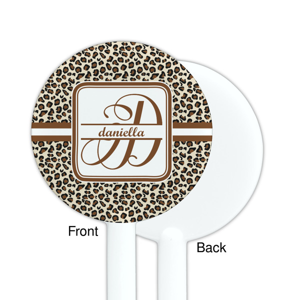 Leopard Print White Plastic 5.5" Stir Stick - Single Sided - Round - Front & Back