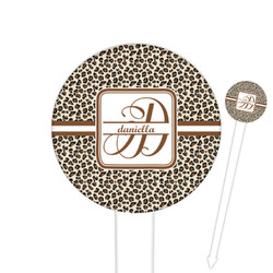 Leopard Print 6" Round Plastic Food Picks - White - Double Sided (Personalized)
