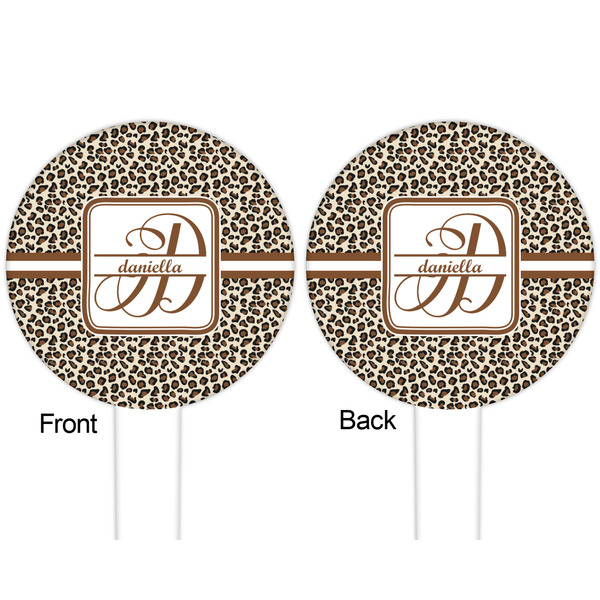 Leopard Print White Plastic 6" Food Pick - Round - Double Sided - Front & Back
