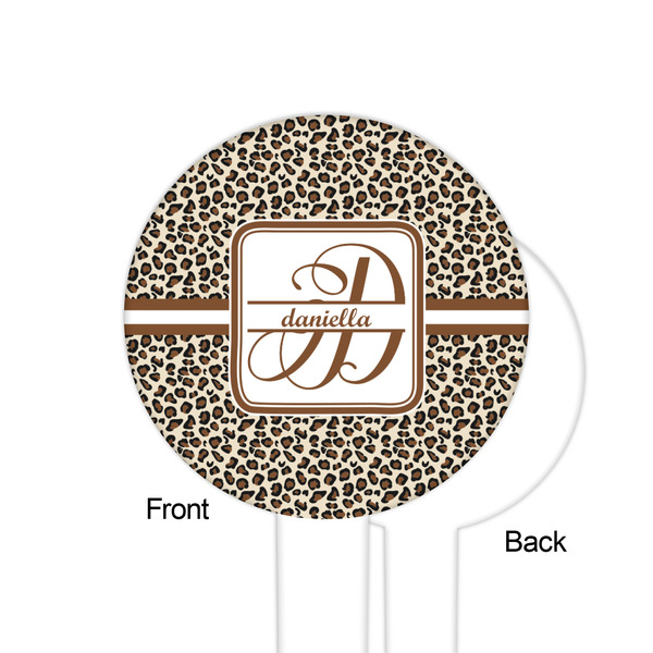 Leopard Print White Plastic 6" Food Pick - Round - Single Sided - Front & Back