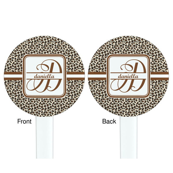 Leopard Print White Plastic 7" Stir Stick - Double Sided - Round - Front & Back