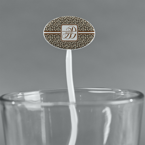 Leopard Print White Plastic 7" Stir Stick - Oval - Main