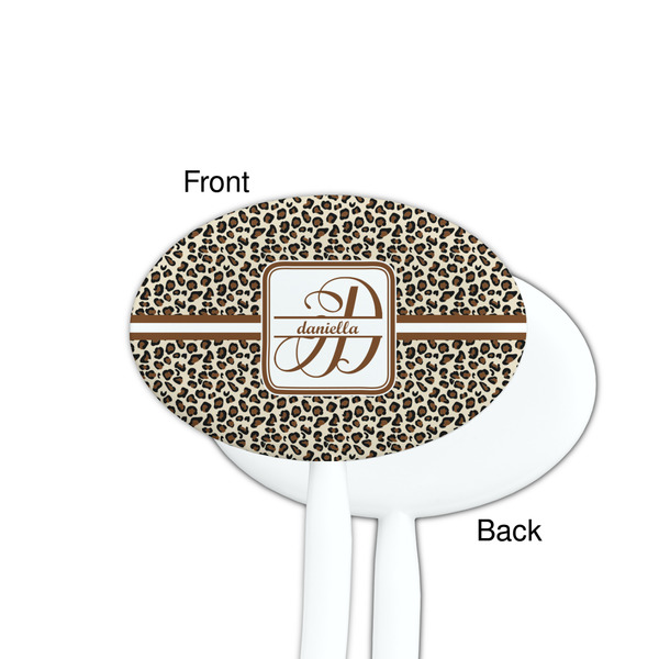 Leopard Print White Plastic 7" Stir Stick - Single Sided - Oval - Front & Back