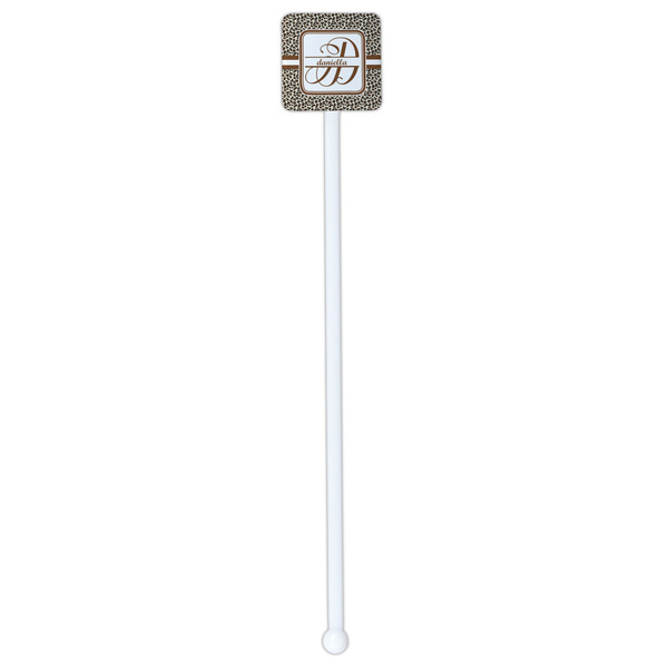 Leopard Print White Plastic Stir Stick - Single Sided - Square - Single Stick